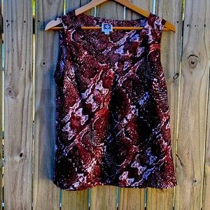 NWOT Ann Klein Snakeskin Red Sleeveless Blouse
